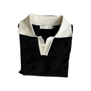 Black Contrast Collar Knit Sweater Top – Long Sleeve Preppy Style, Size M